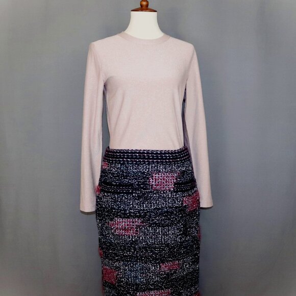 Akris 8 Crew Neck Silk Long Sleeve Sweater Top Pink Metallic Shimmer - Picture 11 of 11